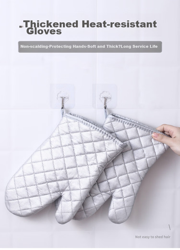 Andaton Oven Gloves Pair Heat Resistant Insulated High Temperature Resistant Extended Flame Retardant Protective Gloves Silver Medium Size (Pair) 1