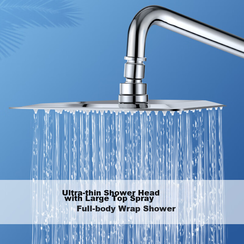 Larsd AL8073 Top Spray Shower Head, 304 Stainless Steel Shower Head, Heat-Resistant, Square Ultra-Thin Top Spray Head