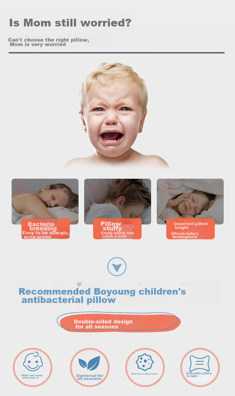 BEYONDHOME BABY Boyang Maternal And Infant Class A Children's Pillow, Antibacterial Pure Cotton Cassia Seed Pillow Core, Kindergarten Pillow, Good Sleep, 40*60cm 2
