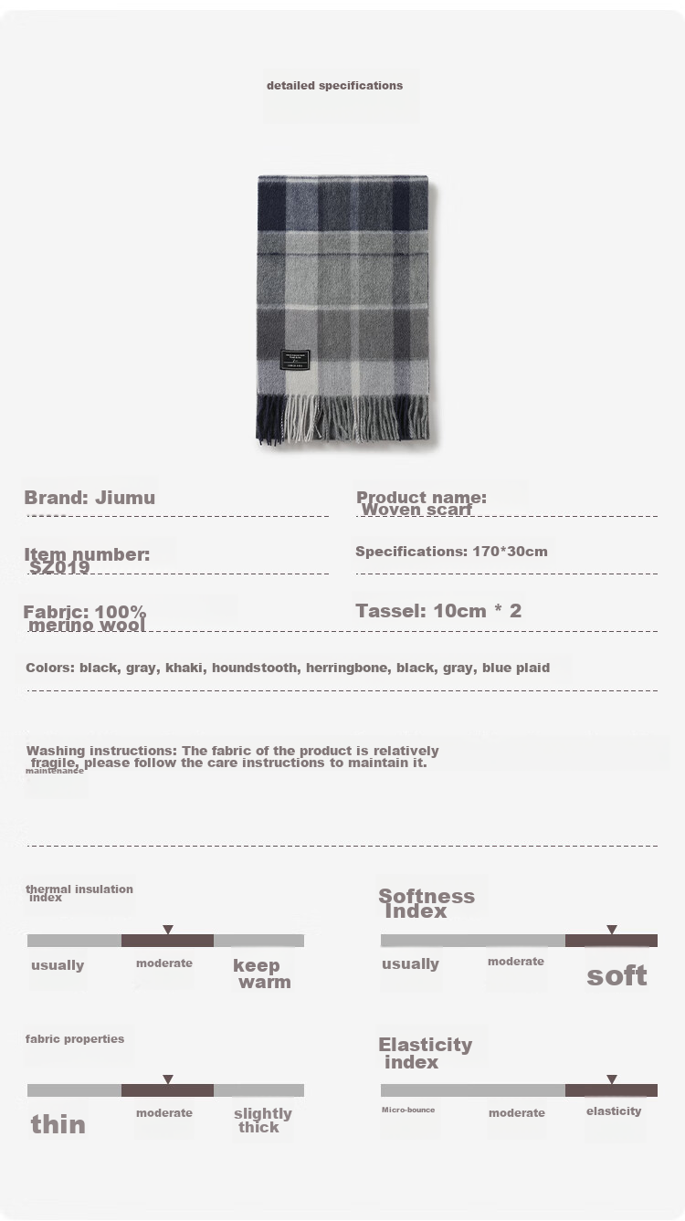JIUMU Pure Wool Scarf for Men, Autumn And Winter Warm Neck Warmer, Gift for Men, Fathers, Mid-Autumn Festival, Birthday Present, Gift Box Packaging 9