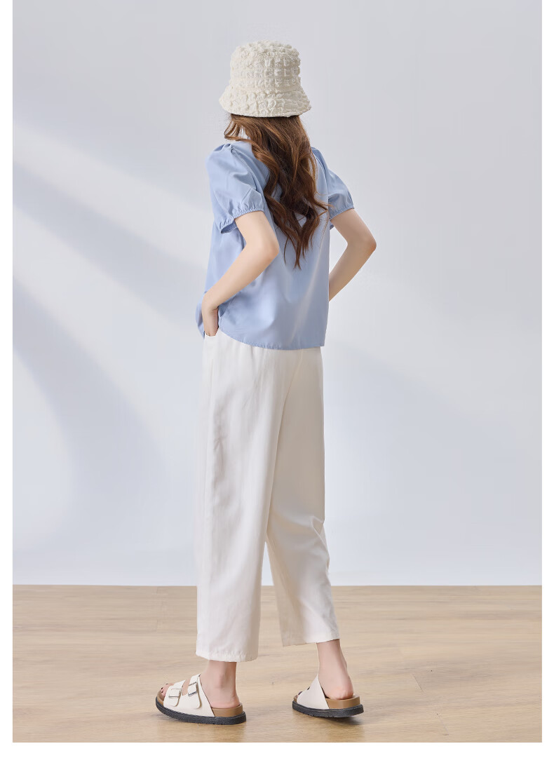 LangSha Lazy Summer Refreshing Cool Milk Puff Pants for Women, High-Waisted Thin Casual Versatile Wide-Leg Cropped Pants for Petite Figures 14