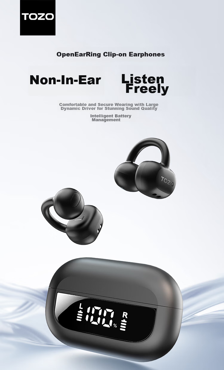 TOZO Open-Ear Headphones, Wireless Bluetooth Earphones for Running And Sports, AI Smart Translation, New Model Open Ear Ring Compatible with Apple, Huawei, Xiaomi 1