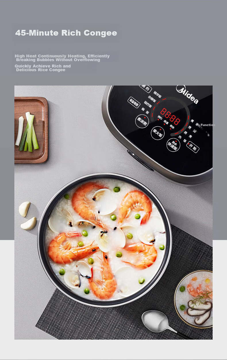 Midea Crystal Titanium 0-Coating Non-Stick IH Heating 4L Smart Rice Cooker for 4-5 People, Grade 1 Energy Efficiency MB-HC4050S 8