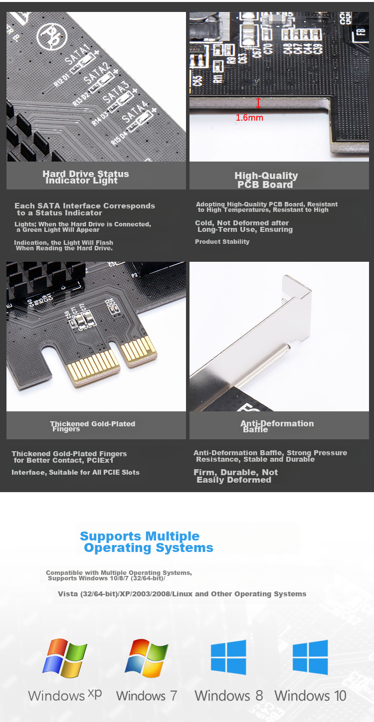 MOGE Desktop PCIE to 4-Port SATA 3.0 Hard Drive Expansion Card, Marvell 9215 Chip, Supports System Boot MC2692 4
