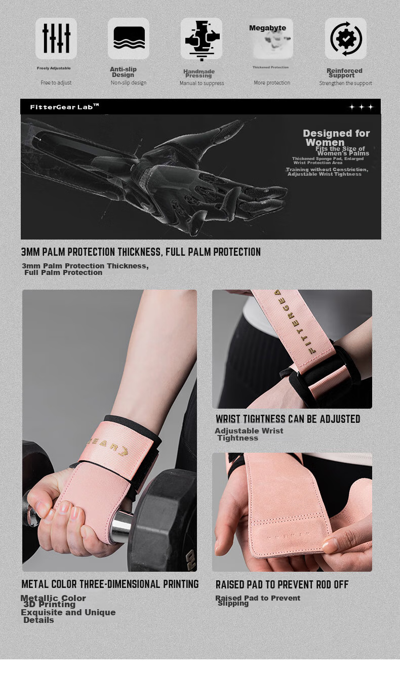 FITTER GEAR Fitness-Specific Deadlift Leather Non-Slip Support Belt with Wrist Guards for Women, Pull-Up Bar Rowing Grip Assistance Band 3