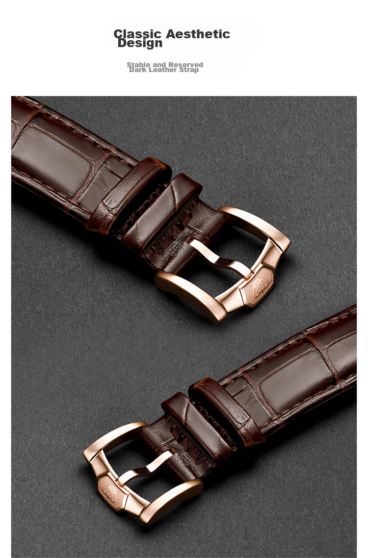 TIAN WANG Men's Watch, Birthday Gift Leather Strap Quartz Men's Watch Rose Gold GS31132P.D.LC.W 7