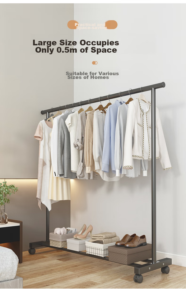 Milin Single Rod Hanger, Dormitory Coat Rack, Indoor Clothes Hanger, Floor-Standing Hanger, Bedroom Drying Rack, Black Single Rod 120CM 3