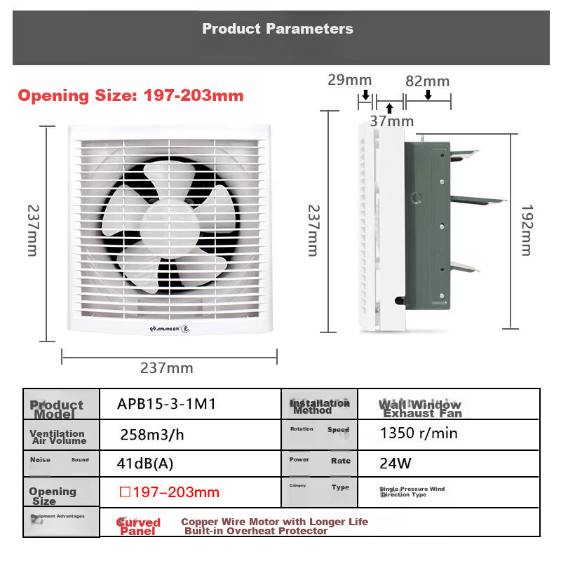 JINLING Exhaust Fan for Kitchen And Bathroom Ventilation, Wall And Window Mounted Powerful Extractor Fan, 6-Inch APB15-3
