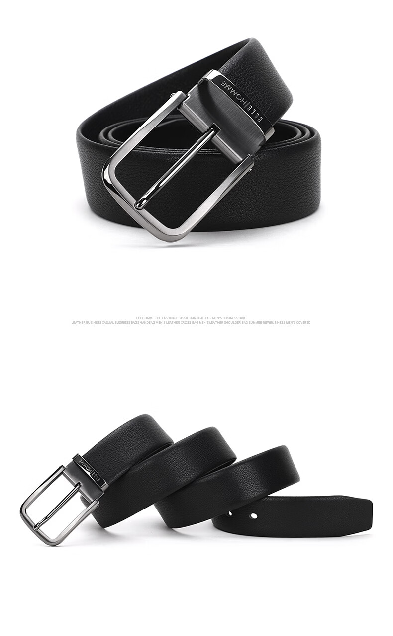 ELLE HOMME Men's Business Leather Belt, Top-Grain Cowhide Pin Buckle Waistband, 304 Stainless Steel Buckle Head, Birthday Gift for Me 10