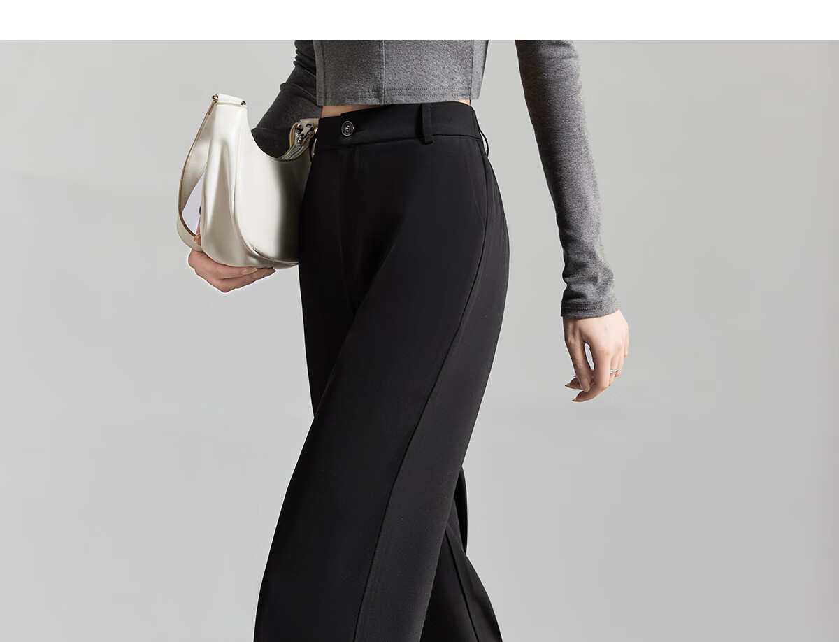 Chushen Women's High-Waisted Wide-Leg Pants with Draping Effect, Slimming Black Casual Trousers S137K5866 Size L 10