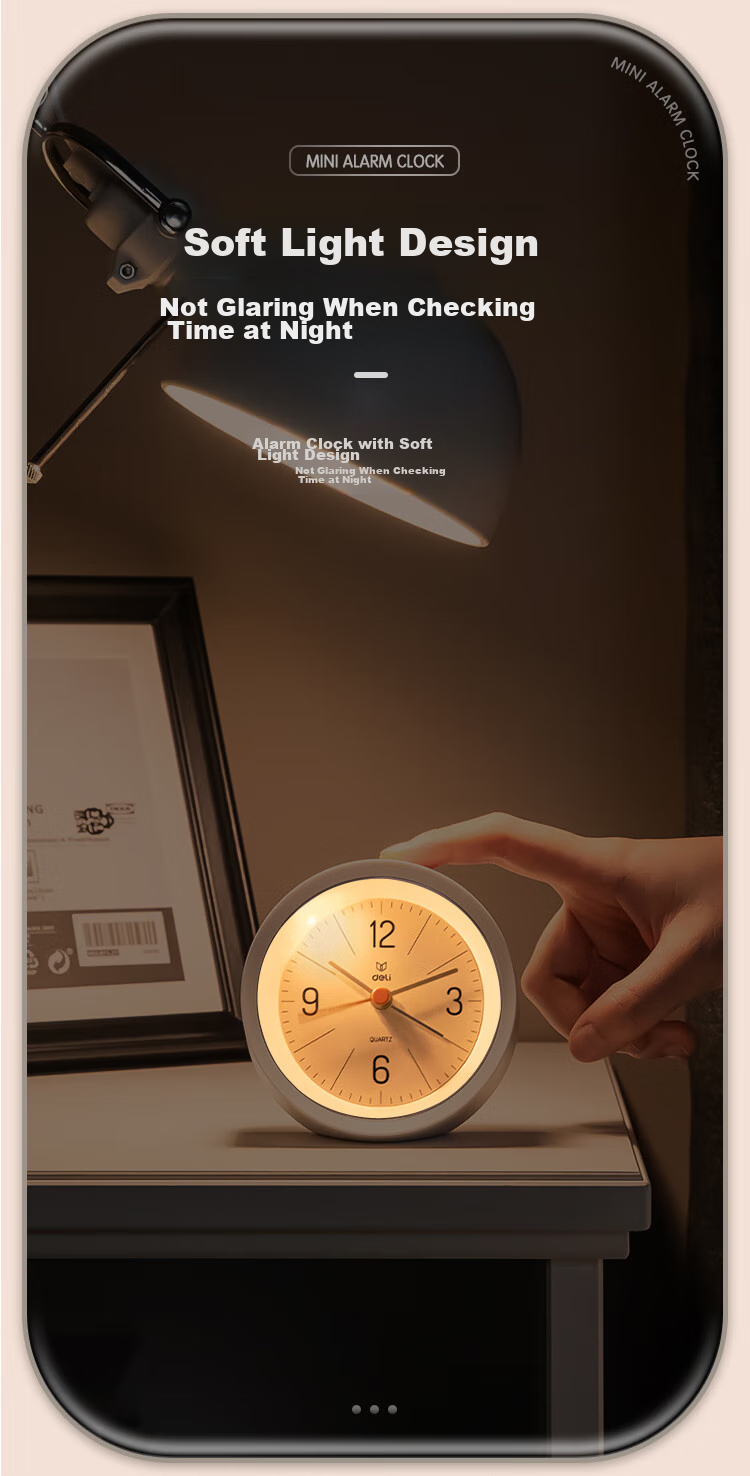 Deli Simple Buzzer Gradual Alarm Clock, Low Noise Student Alarm with Soft Lighting, Family And Office Alarm Clock, White LE300-WH Back-To Gift 5