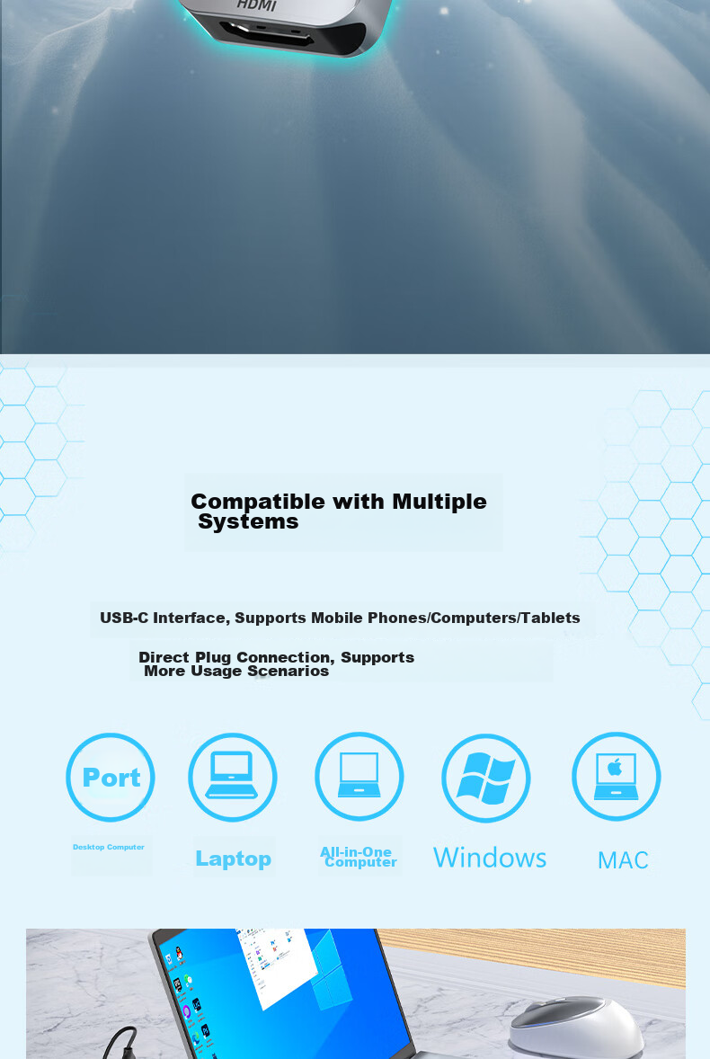 HP Type-C Expansion Dock, USB3.0 Hub, HDMI Converter, 100W PD Fast Charging Hub, for Phones, Computers And Laptops 9
