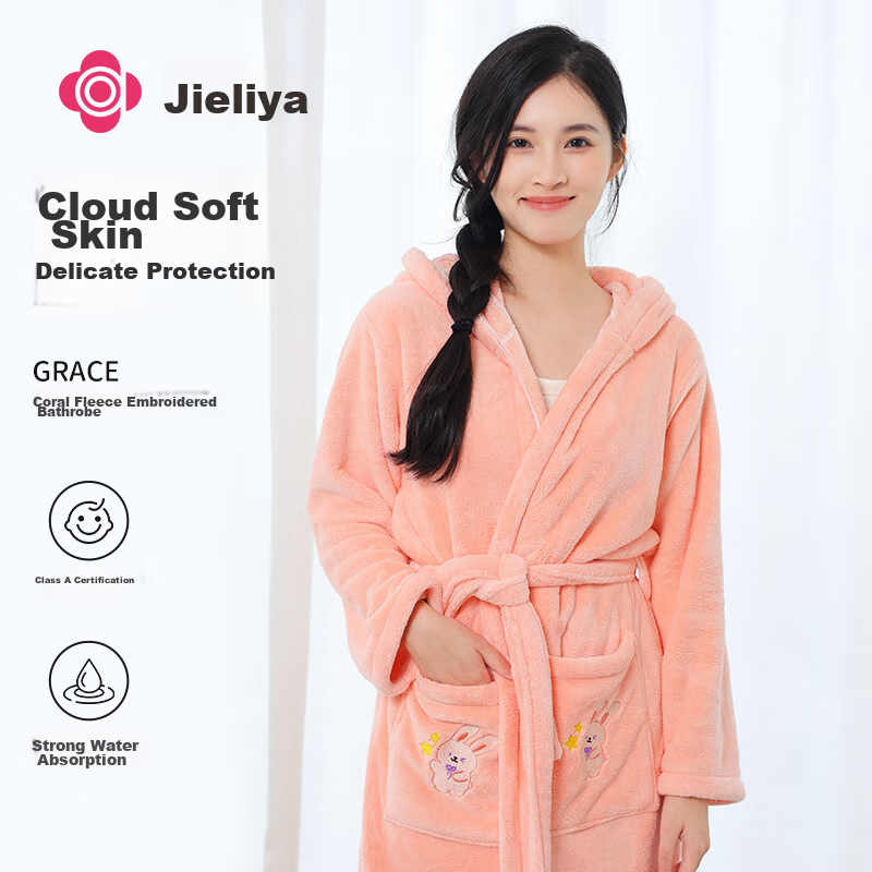 Grace Bathrobe for Women, Winter Coral Fleece, Absorbent Quick-Drying Cape, Home Loungewear, Autumn Winter Couple Wearable Bath Towel, Long Sleepwear, Size M
