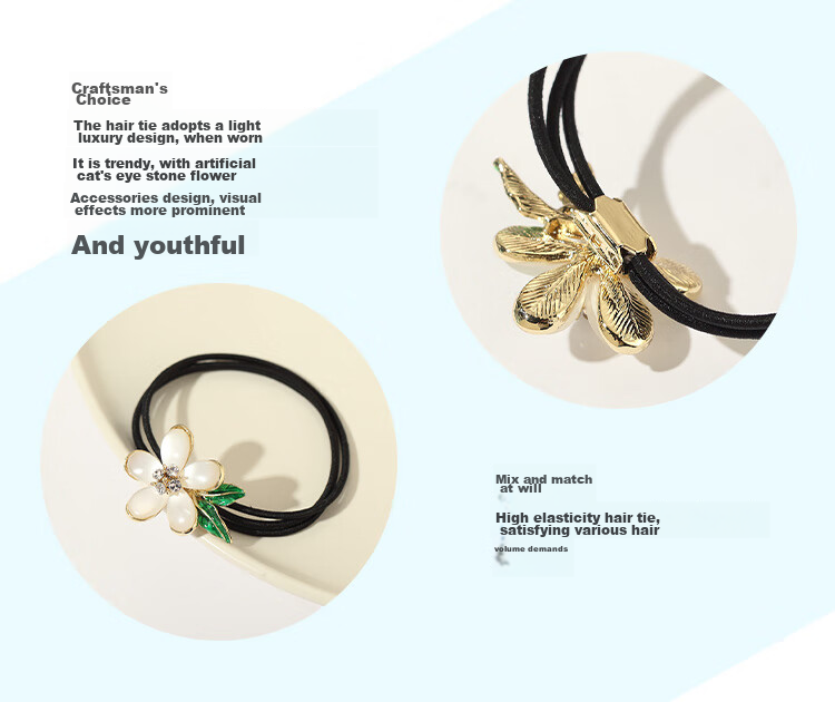 CHIMERA High-End Hair Tie, Cat's Eye Stone Four-Leaf Clover Hair Clip, Ponytail Elastic Band, Birthday Gift for Wome 13