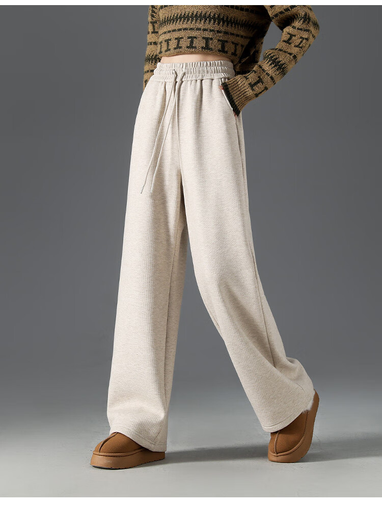 Dme Fleece-Lined Warm Maillard Style Autumn And Winter Simple Solid Color Versatile Straight-Leg Pants Women's Wide-Leg Trousers, Coffee Color, L 10