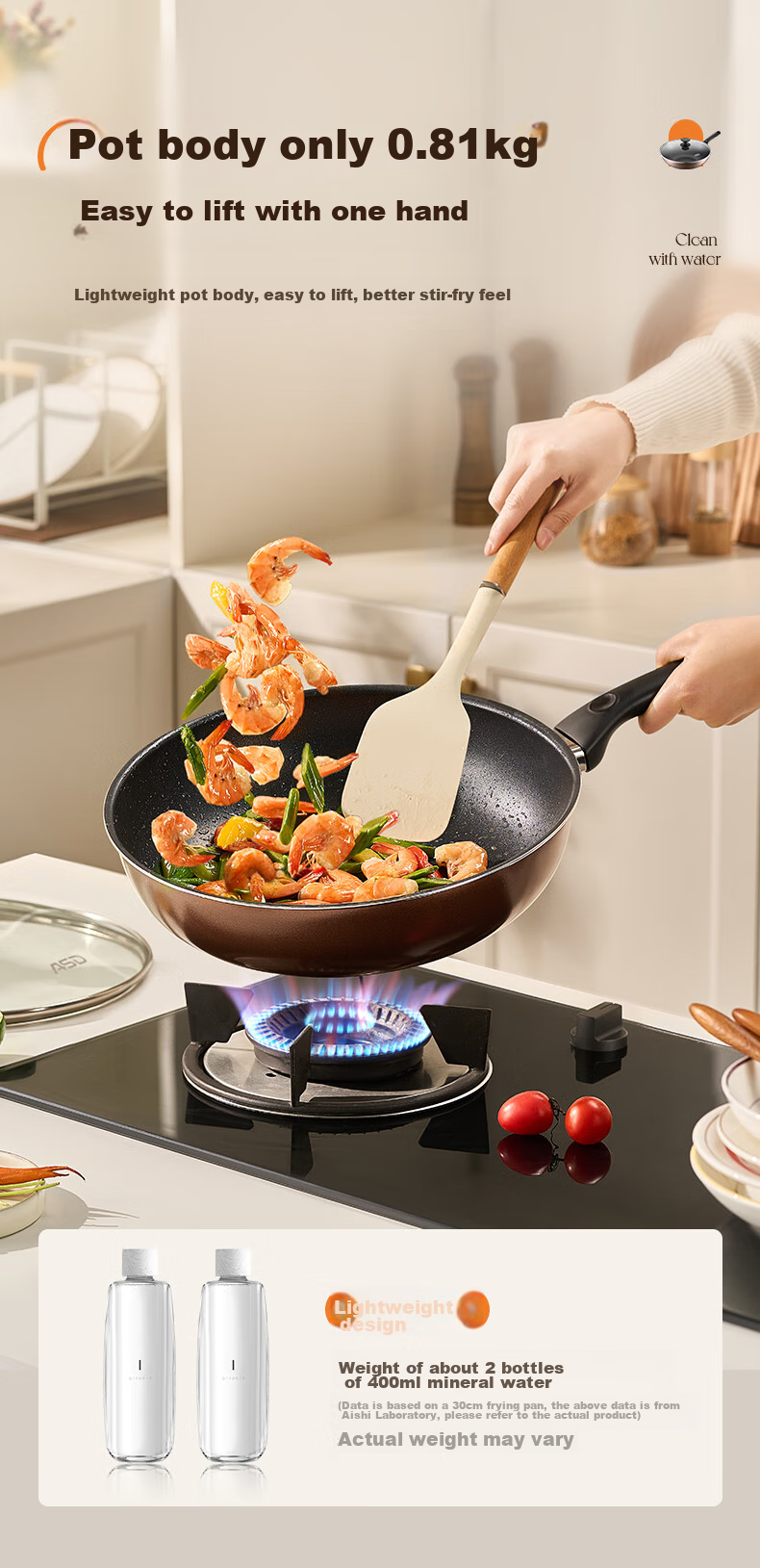 ASD Non-Stick Wok with Coating, Stir-Fry Pan, Frying Pan for Home Use, 28cm, Gas Stove Specific, Champagne Gold, JL28G2WG-K 8