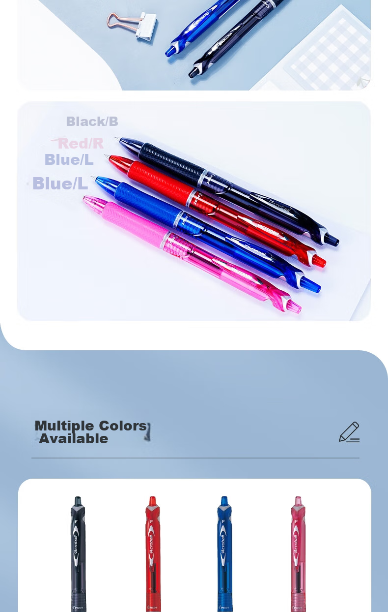 PILOT Acroball Retractable Ballpoint Pen, Smooth Writing, Medium Oil-Based Ink, Student And Office Exam Pen BPAB-15F 0.7mm Pink Barrel Blue Ink Single Pe 6