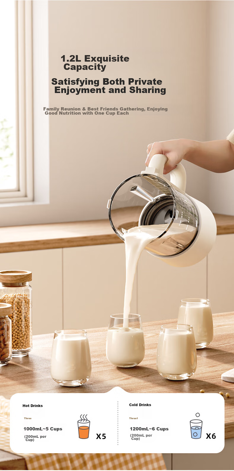 BRUNO Blender with Titanium Coating, 1.2L Small Capacity for Home Use, Fully Automatic Juicing, Quiet Operation, Baby Food And Soy Milk Maker, Ivory White, Bean Container Included 14