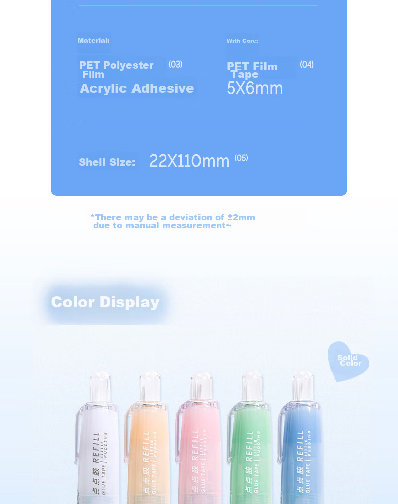 Sannianerban 5-Pack Retractable Dot Glue Pen, Children's Stylish High-Capacity Double-Sided Adhesive, Replaceable Core, Invisible Glue Pen Refill, Round Dots, Simple Style in 5 Colors 3