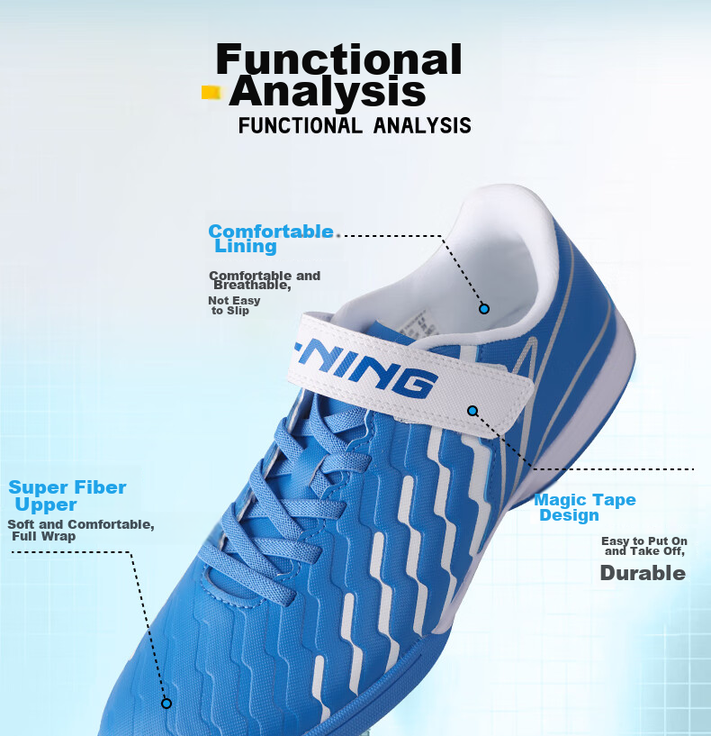 Li-Ning Children's Soccer Shoes for Ages 6-12, Molded Studs TF Professional Training Shoes for Elementary School Students, Big Kids Boys And Girls Velcro Sneakers Size 31 3