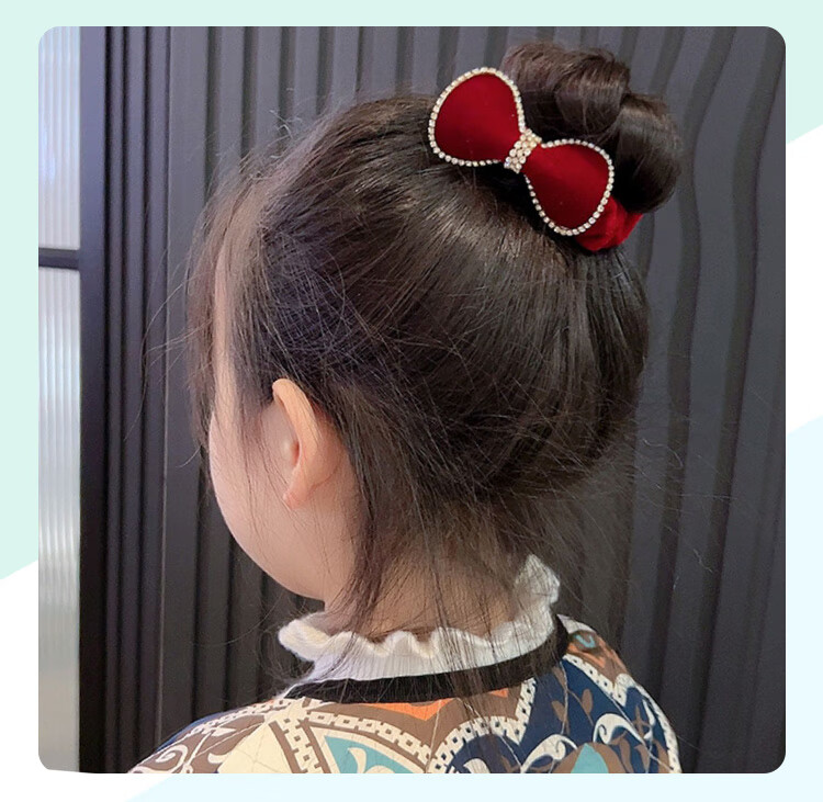 CHIMERA Red 2-Piece Children's Bow Hair Ties, Scrunchies, Ponytail Holders, Hair Bands, Hair Accessories for Girls, New Year Gift 4