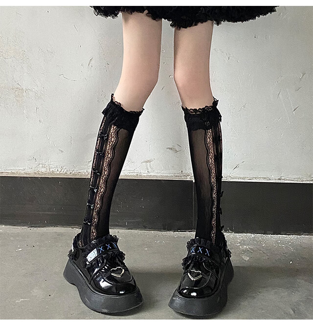 LangSha Silk Stockings, Mid-Calf Socks for Women, Thin Spring And Summer Style with Lace Trim And Bow, Thigh-High Socks, Pure Seductive Style, JK Lolita Silk Stockings 2