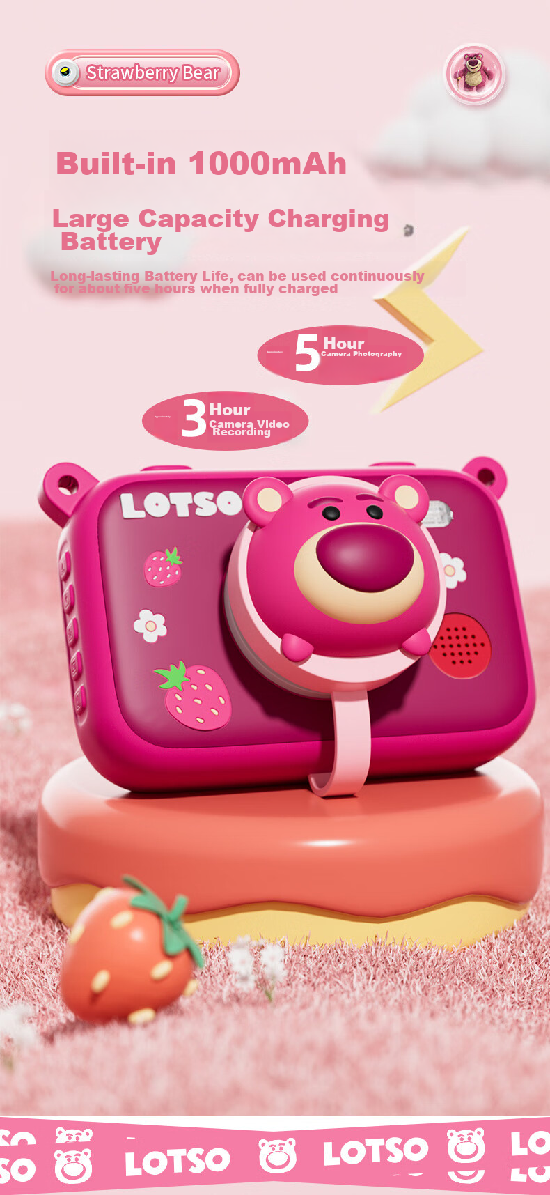 Disney Children's Digital Camera, Student Compact Camera for Photography And Travel, Touchscreen, Toy for Boys And Girls, Birthday Gift Box, Children's Present, CX5 Touchscreen Minnie Pink 9