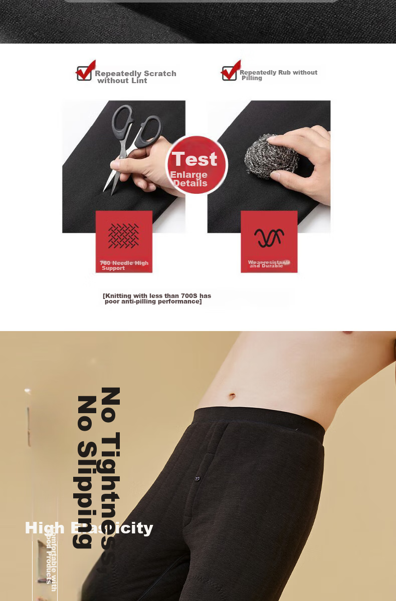 Hengyuanxiang Men's Thermal Pants [Winter New Arrival], Extra Thick Plus Size Merino Wool Pants, Slim Fit, Black, No Knee Protectio 7