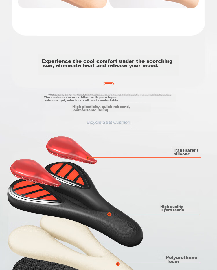 Move Iron Bicycle Seat Cover, Mountain And Road Bike Liquid Shock-Absorbing Silicone Soft High-Elastic Hollow Breathable Comfortable Seat Cushio 6