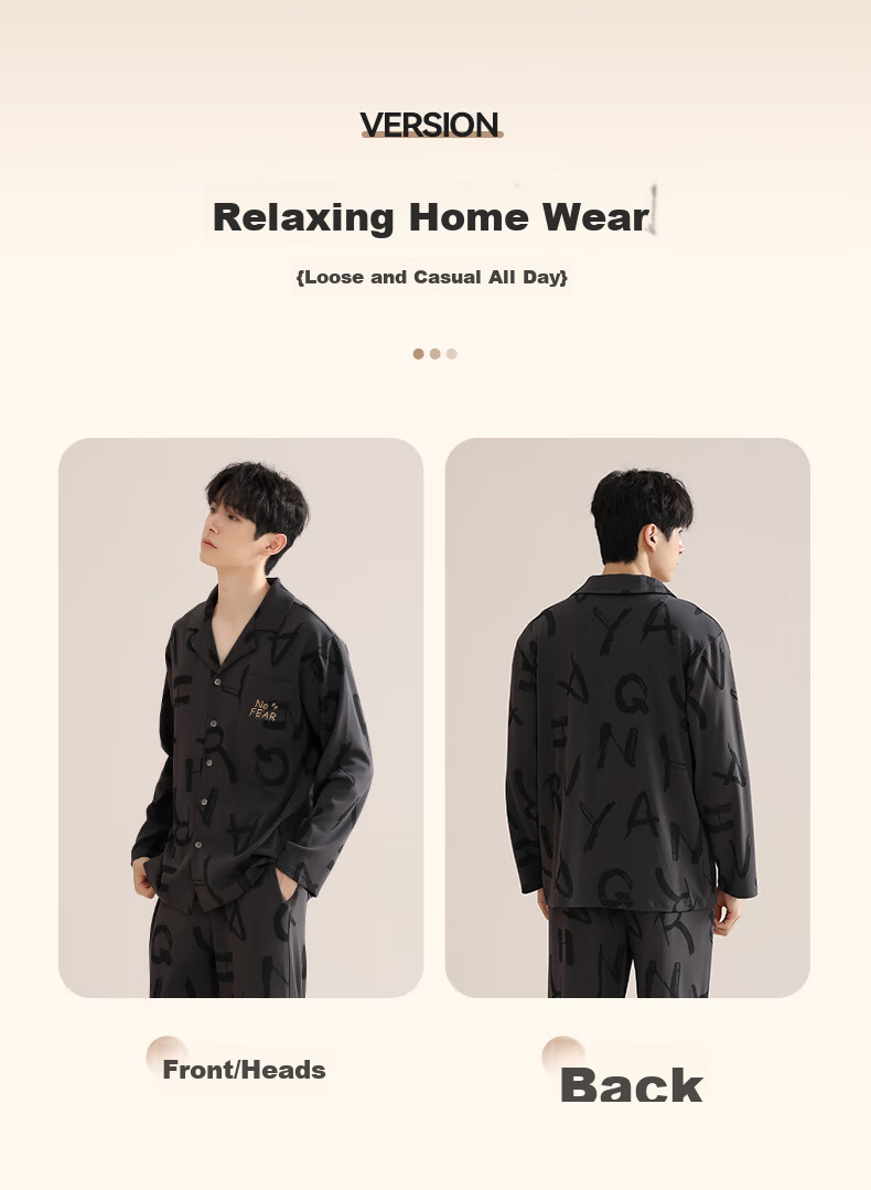 MiiOW [100% Pure Cotton] Men's Pajamas, Spring And Autumn Long-Sleeve, 10A Antibacterial, Anti-Mite, Sweat-Absorbing, Breathable Home Wear Set 10