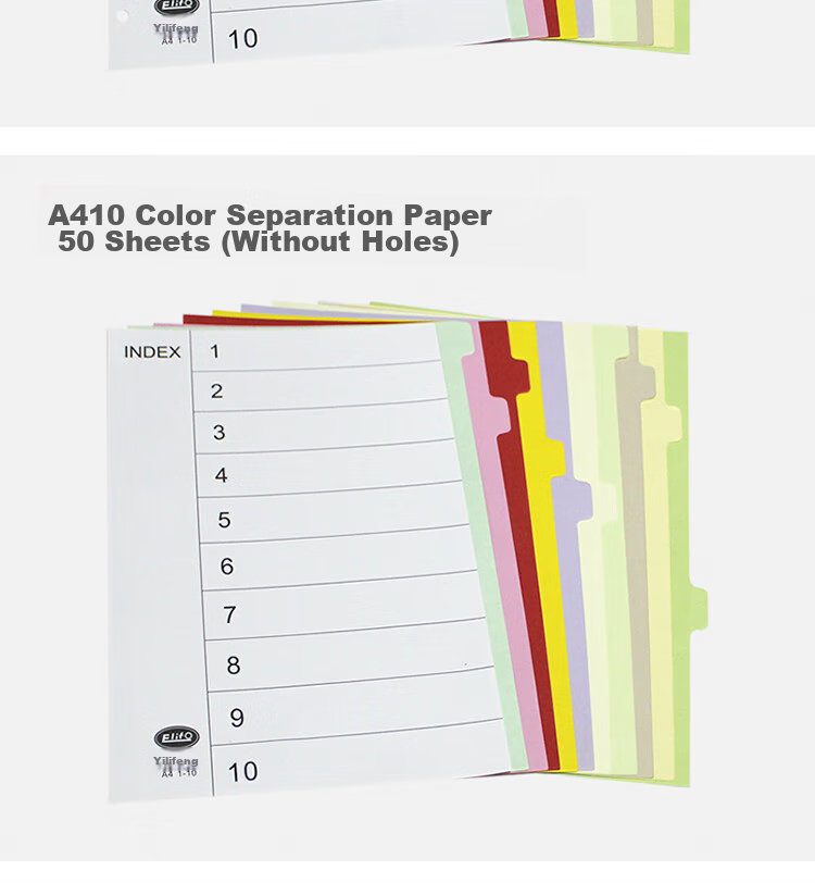 Elifo Page Separators, Index Dividers, Classification Paper, Loose-Leaf Paper for Indexes, Paper Plastic Digital English Three-Hole Binders [With Holes], 10 Colors, 50 Sheets Per Pack 9