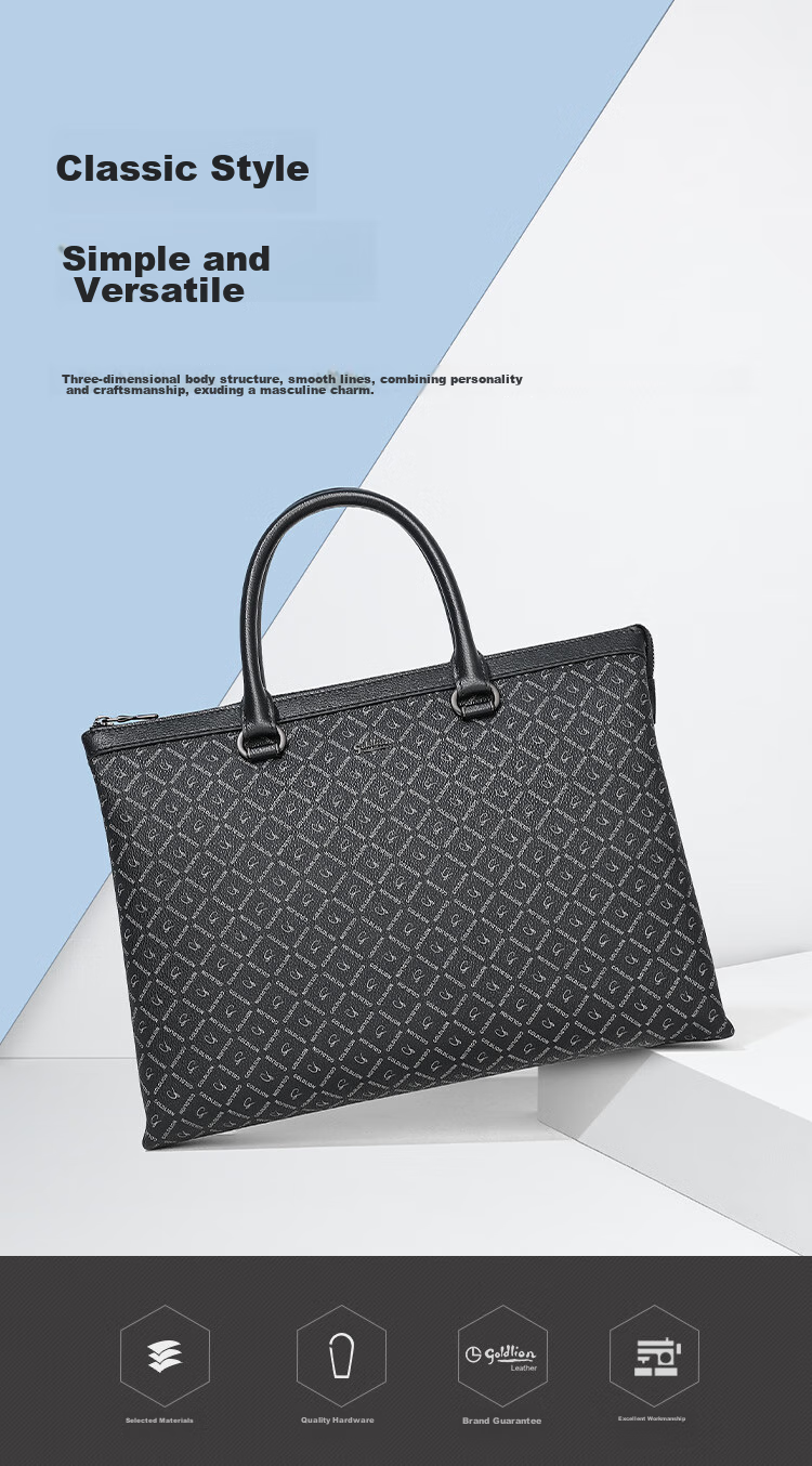 Goldlion Business Briefcase, Stylish PVC Men's Bag, Laptop Bag with Large Capacity, Horizontal Style Handbag, Birthday Gift 4