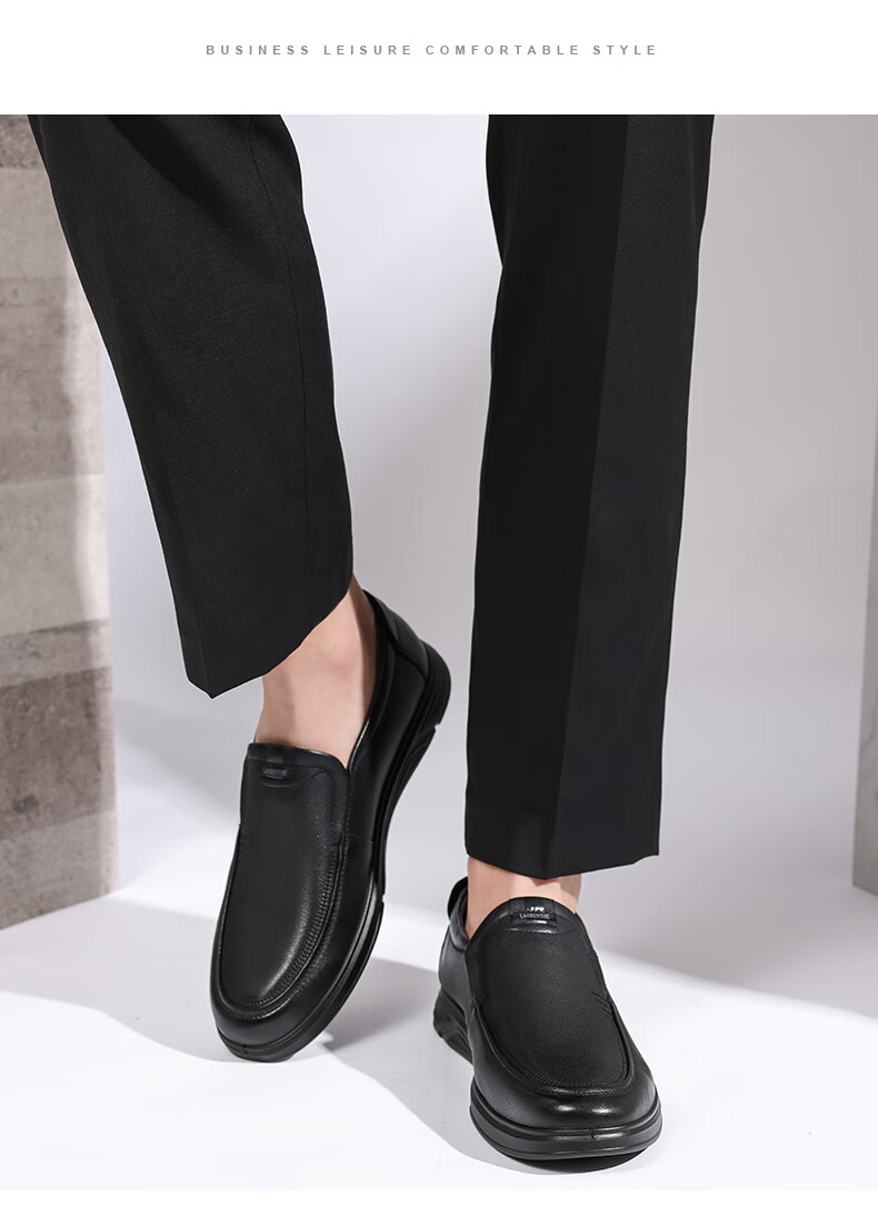 LAORENTOU Leather Shoes for Men, Business Casual Shoes, Top-Grain Cowhide Slip-On Loafers, Durable Men's Footwear LA12062 Black Size 40 15