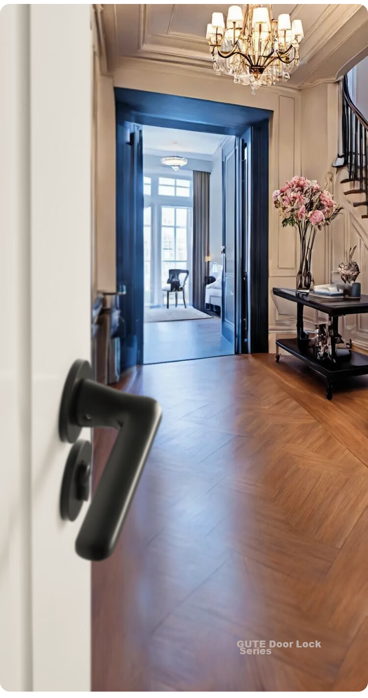 GUTE Door Lock, Interior Room Door Lock, Bedroom Door Lock, Bathroom Solid Wood Door Handle, Quiet Noise Reduction Door Lock Hardware, Matte Black Color 7