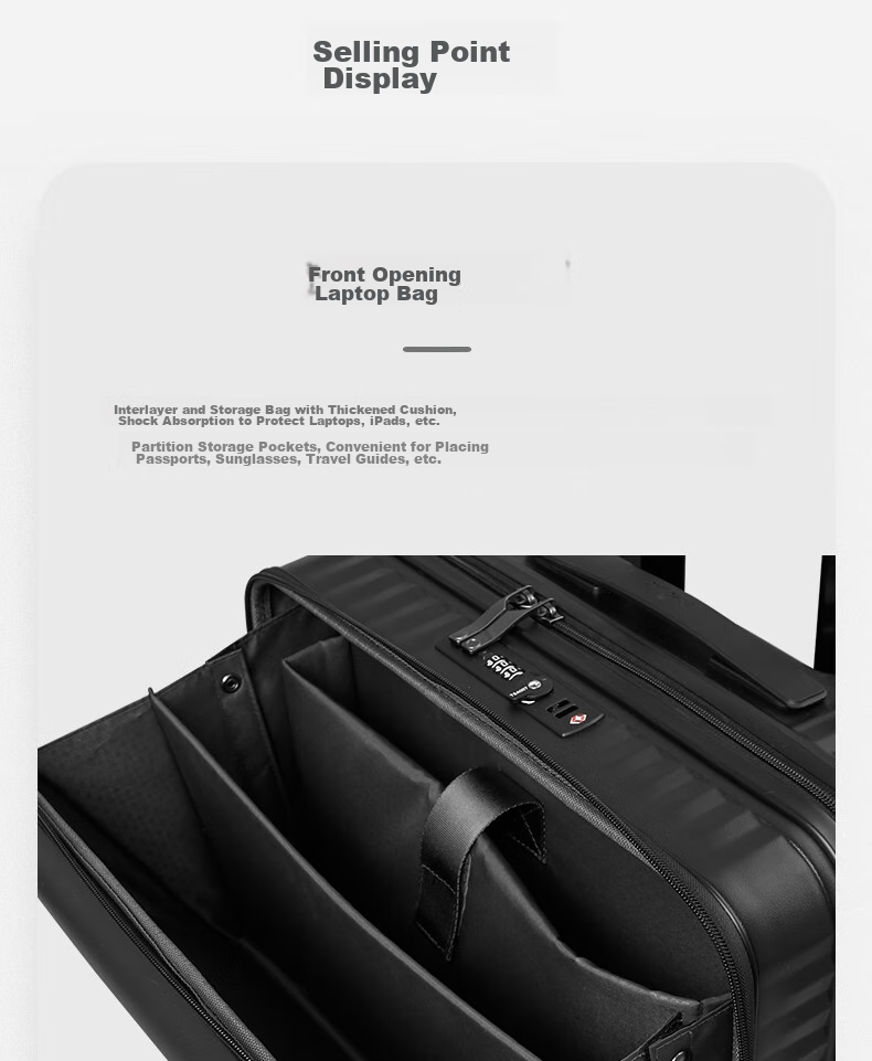 Echolac Front-Opening Luggage, Travel Suitcase, Dual TSA Combination Lock, Business Carry-On Luggage, CPT183 Black, 17-Inch 7