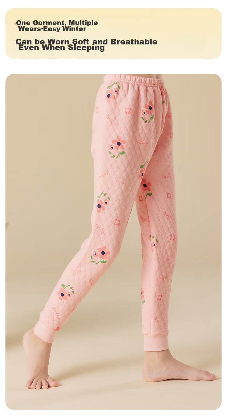 LangSha [7A Antibacterial Three-Layer Padded] Children's Autumn Pants, Girls' Thermal Underwear, Middle School Students' Thickened School Uniform Essential, Cotton Thermal Pants 12