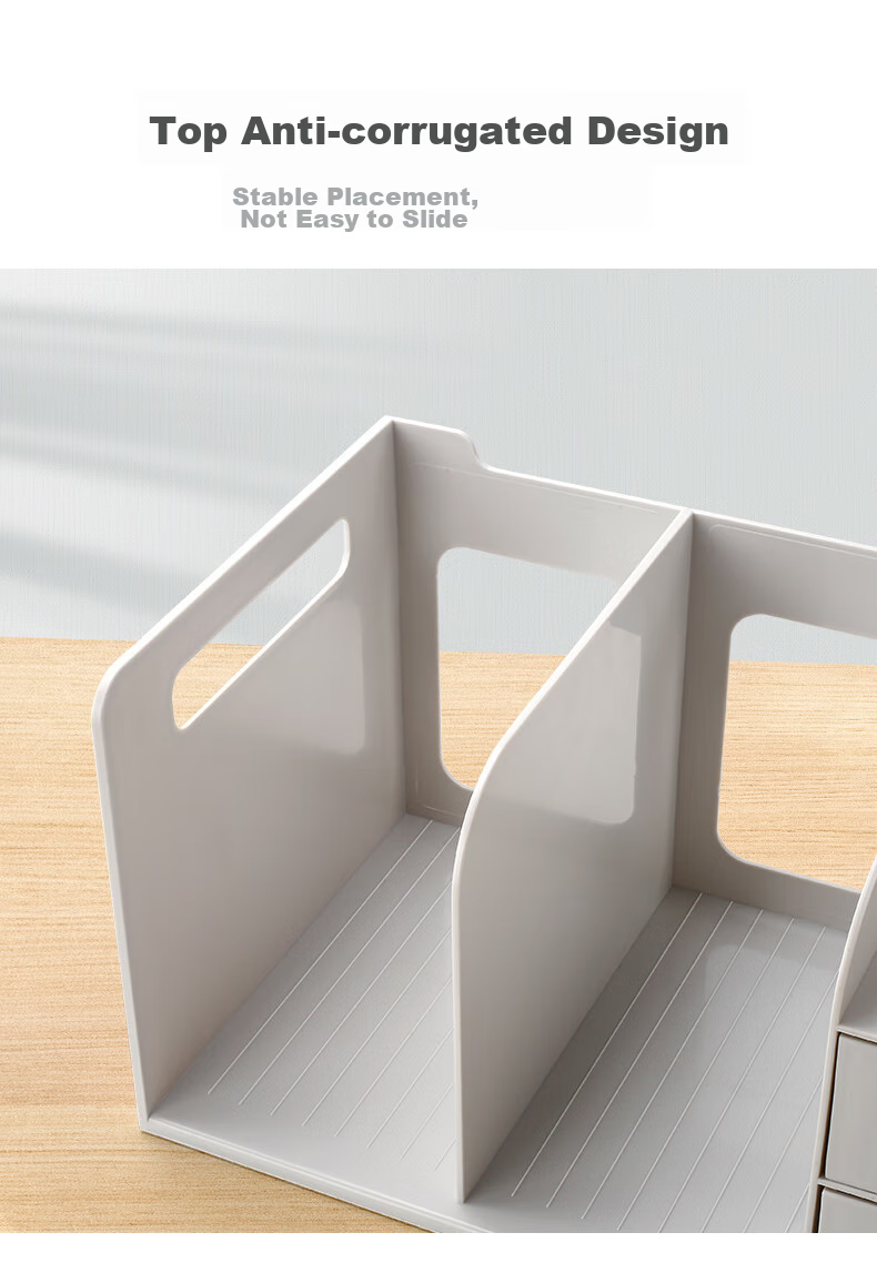 Jianfan Desktop Bookshelf Storage Box, Creative Bookend with Pen Holder, Office Desk Organizer, Multifunctional Drawer File Folder Storage Rack, Book Holder, Beige 9
