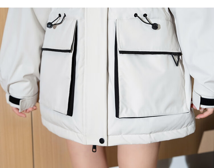 TonLion Women's Hooded Color-Block Workwear Down Jacket Sakura Pink L (Same Style as Guan Xiaotong) 10