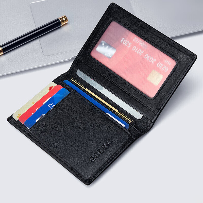 GOLF Top-Grain Leather Card Holder for Men with Multiple Card Slots, Bank Card Holder, Slim Leather Case for Cards, Vertical Style Small Wallet