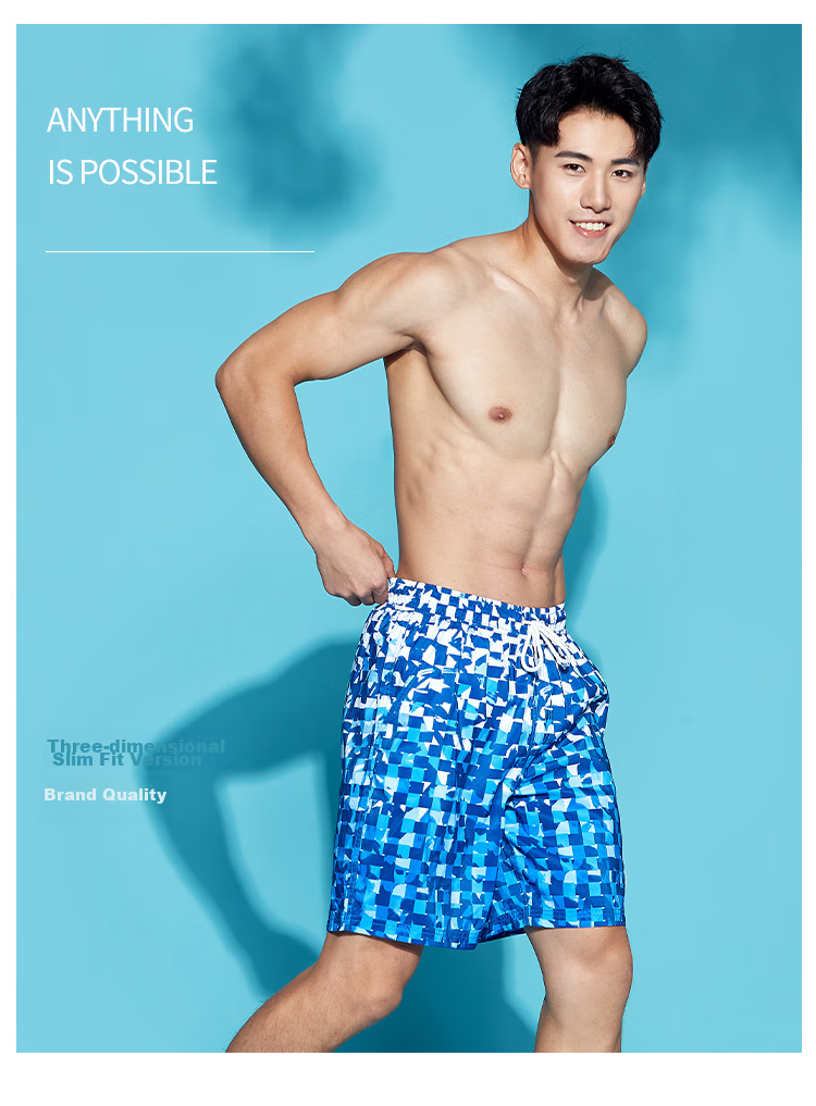 Li-Ning Men's Beach Shorts, Comfortable Breathable Anti-Embarrassment Knee-Length Swim Trunks, Fashionable Casual Swim Shorts for Seaside Vacation, 965 Dark Blue, Size M 4