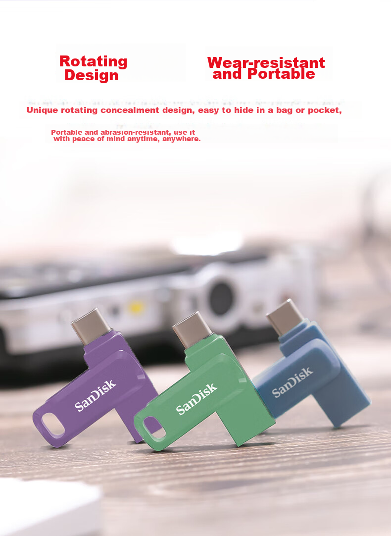 Sandisk 512GB Type-C USB3.2 Dual Drive DDC3 Purple, Read Speed up to 400MB/s, Automatic Backup, Compatible with Phones And Computers, Dual Interface High Capacity Flash Drive 6