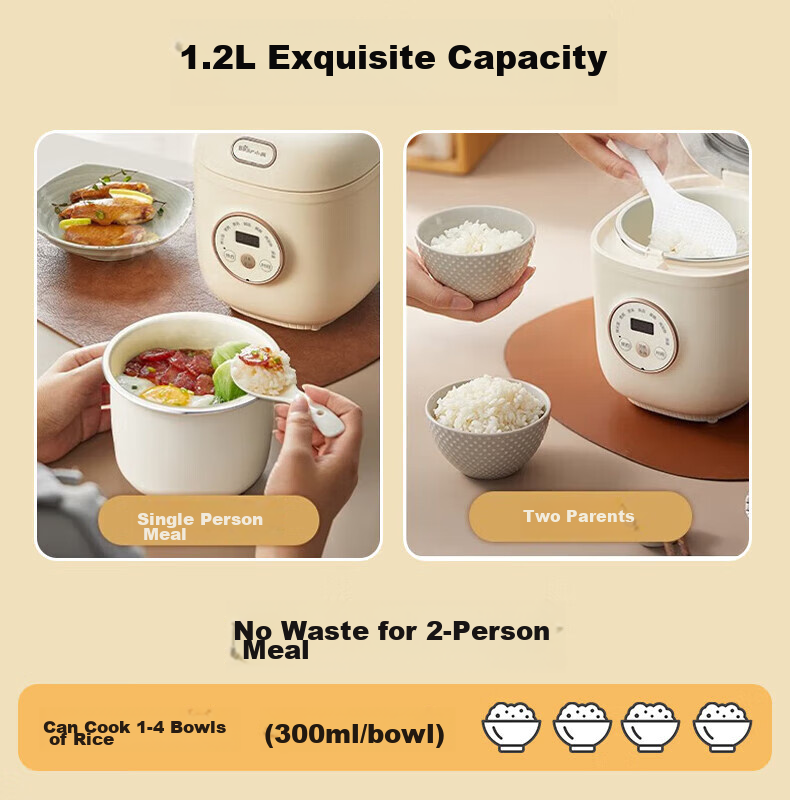 Bear Rice Cooker, Compact 1.2L Mini Capacity, for Single Person Or Home Use, Dormitory for 1-2 People, Multifunctional Smart Reservation Timer, for Soup And Porridge Cooking, Rice Cooker DFB-C12L9 2