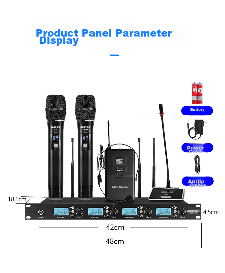 SAST OK-79 Wireless Microphone System with One Transmitter And Four Receivers, Handheld Teaching Microphone, U-Segment Microphone for Engineering Meetings And Large Conferences, Dynamic Microphone for Conference Rooms 20