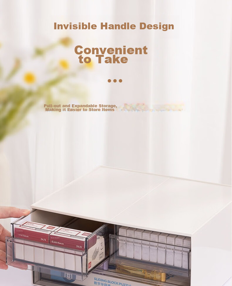 Deli Three-Compartment Desktop Storage Box, Drawer-Style Office Organizer, Multi-Layer Stackable Storage Container, Dorm Room Cosmetics Jewelry Miscellaneous Items Dustproof Organizer Box, White A5 Size PK122 4