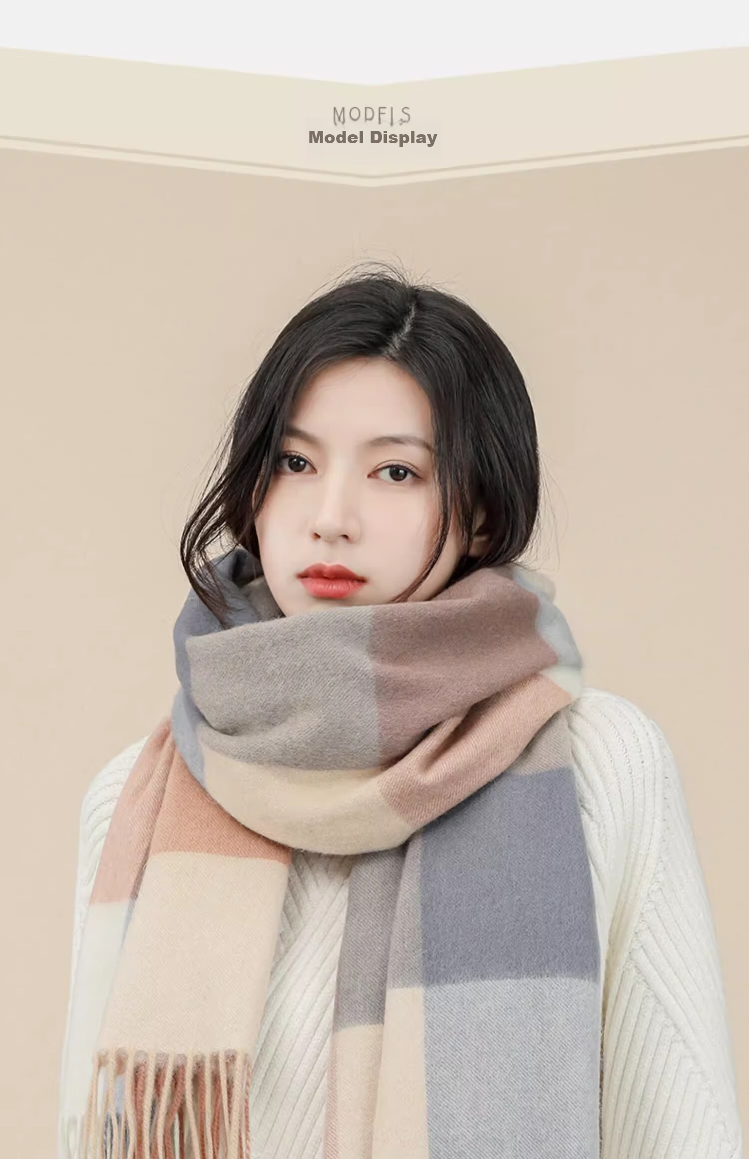 Hengyuanxiang 100% Wool Scarf for Women, Warm Autumn And Winter Neck Warmer, High-End Plaid Shawl, Birthday Gift for Girlfriend 12
