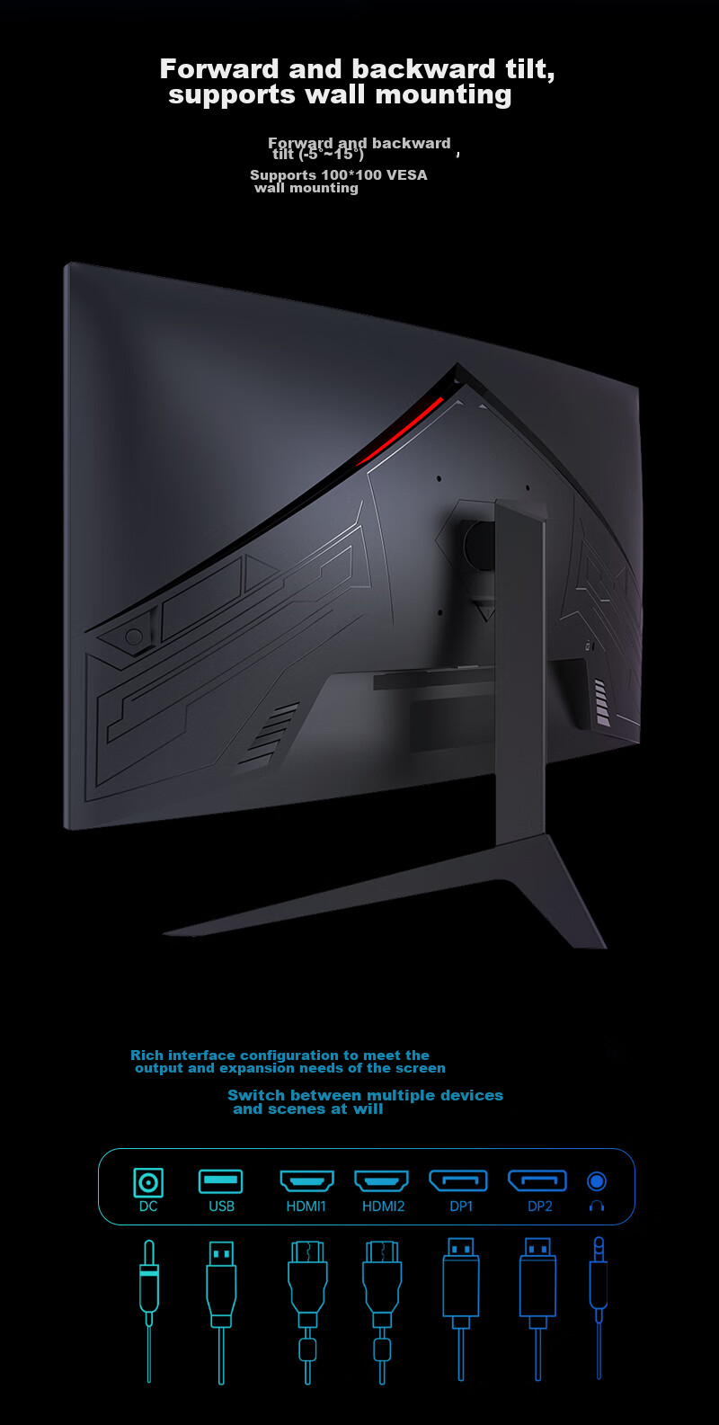 KTC 34-Inch Ultra-Wide 180Hz Curved Ultrawide Screen, 99% SRGB, Compatible with Switch 2 External, Height Adjustable Wall-Mounted Gaming Monitor, H34S17-2 11