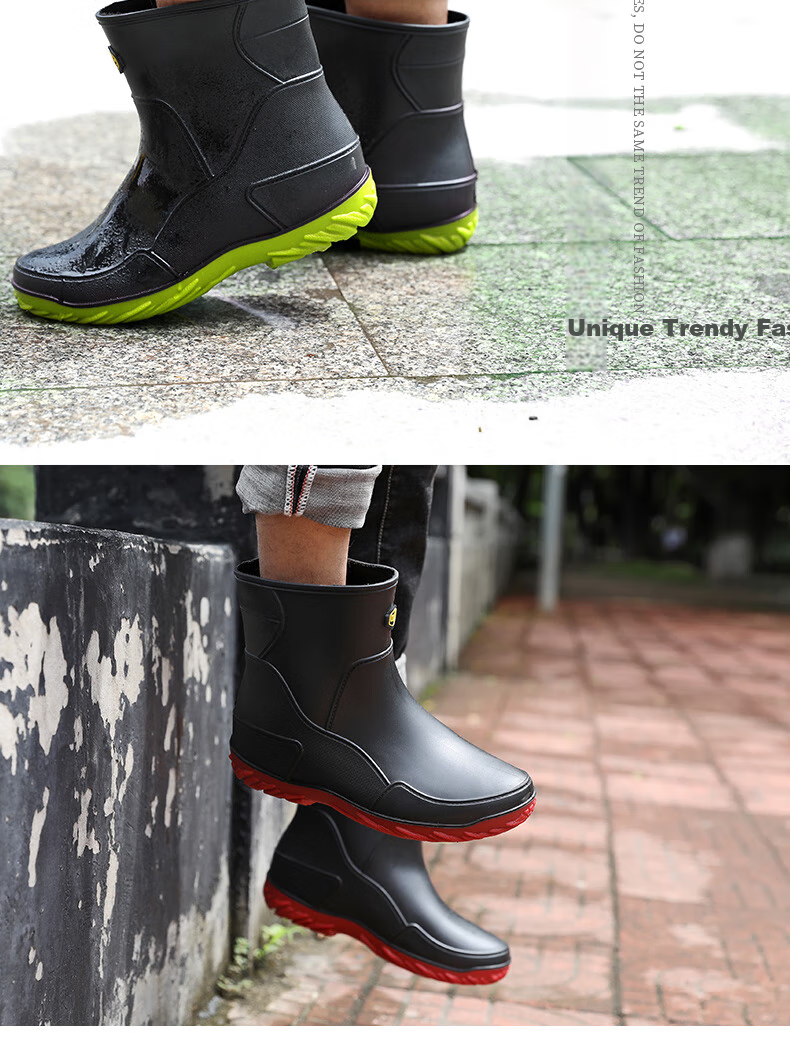 FOOTOPPO Rain Boots for Men, Mid-Calf Adult Waterproof Shoes, Mid-Top Water Boots, Fashionable Rubber Shoes for Women And Me 15