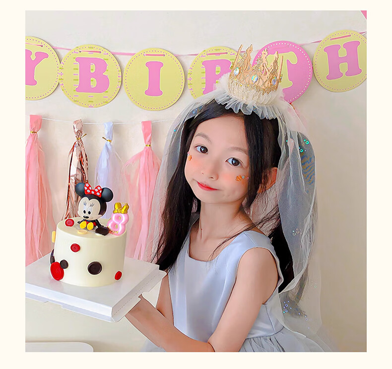 Duomeiyi Birthday Hat, Birthday Scene Decoration, Girl Adult Dress-Up, Children's Birthday Decorations, Props, Pink Crown, Veil 11