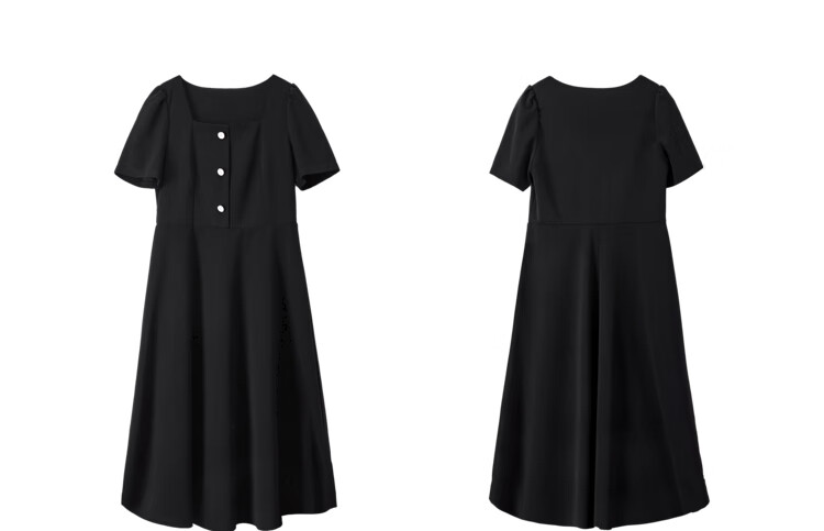 Sentubila Short-Sleeve Dress for Women, Summer Vintage Hepburn Style Elegant Office Dress, Mid-Length A-Line Skirt, Elegant Black, Size S 20