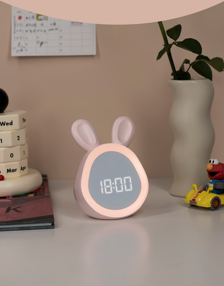 Mashi Alarm Clock, Smart Children's And Student Design, Loud Volume, Rechargeable Bluetooth Desktop Clock, Stylish Appearance, Essential for Middle And High School Students with Night Light, Round Rabbit Pink Gift 4